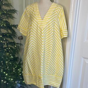 CROWN & IVY Yellow and White Striped Dress SIZE XL